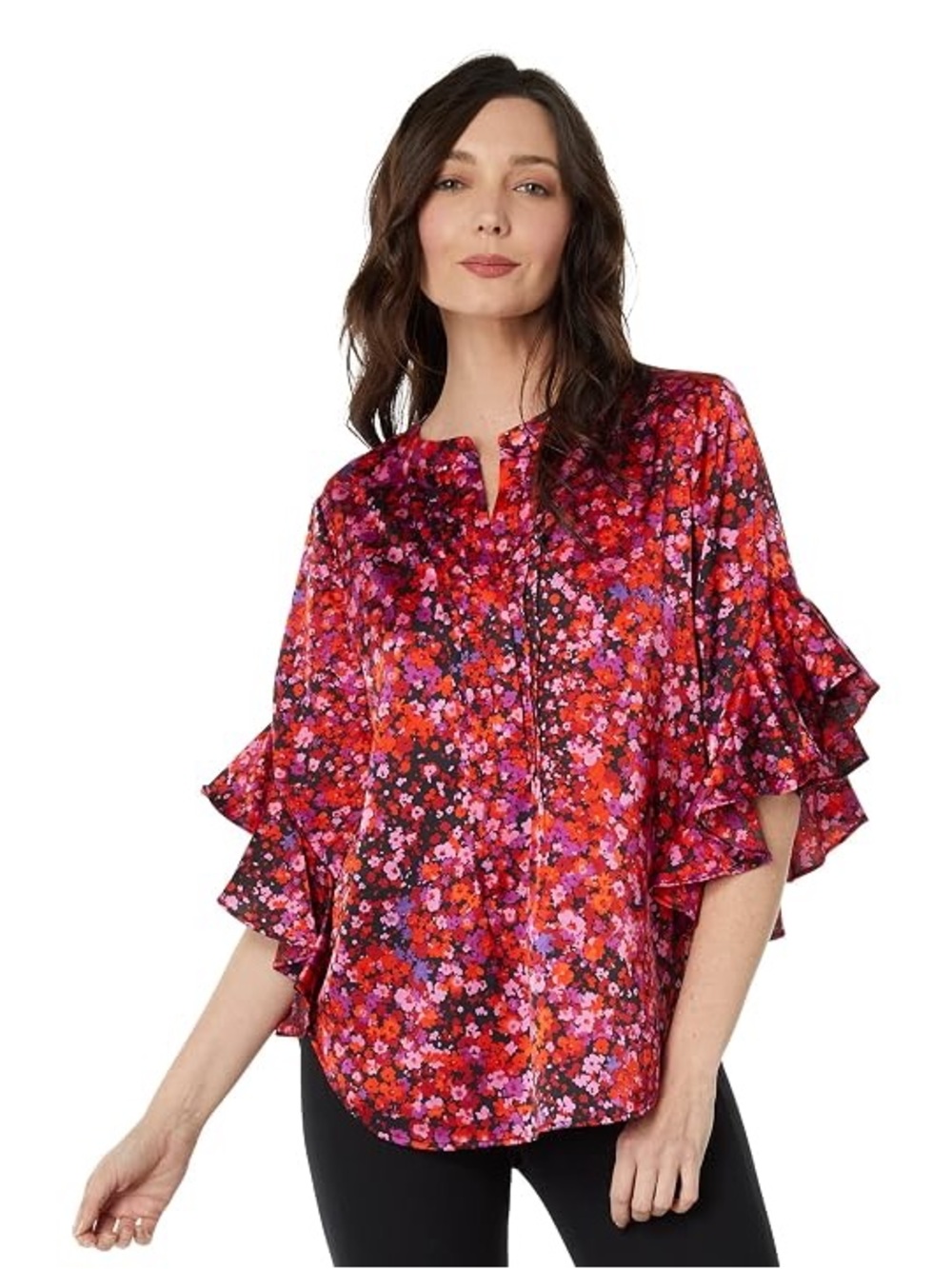 NWT Vince Camuto December Blouse Lavender Haze Floral Pin Tuck Flutter Sleeve XS